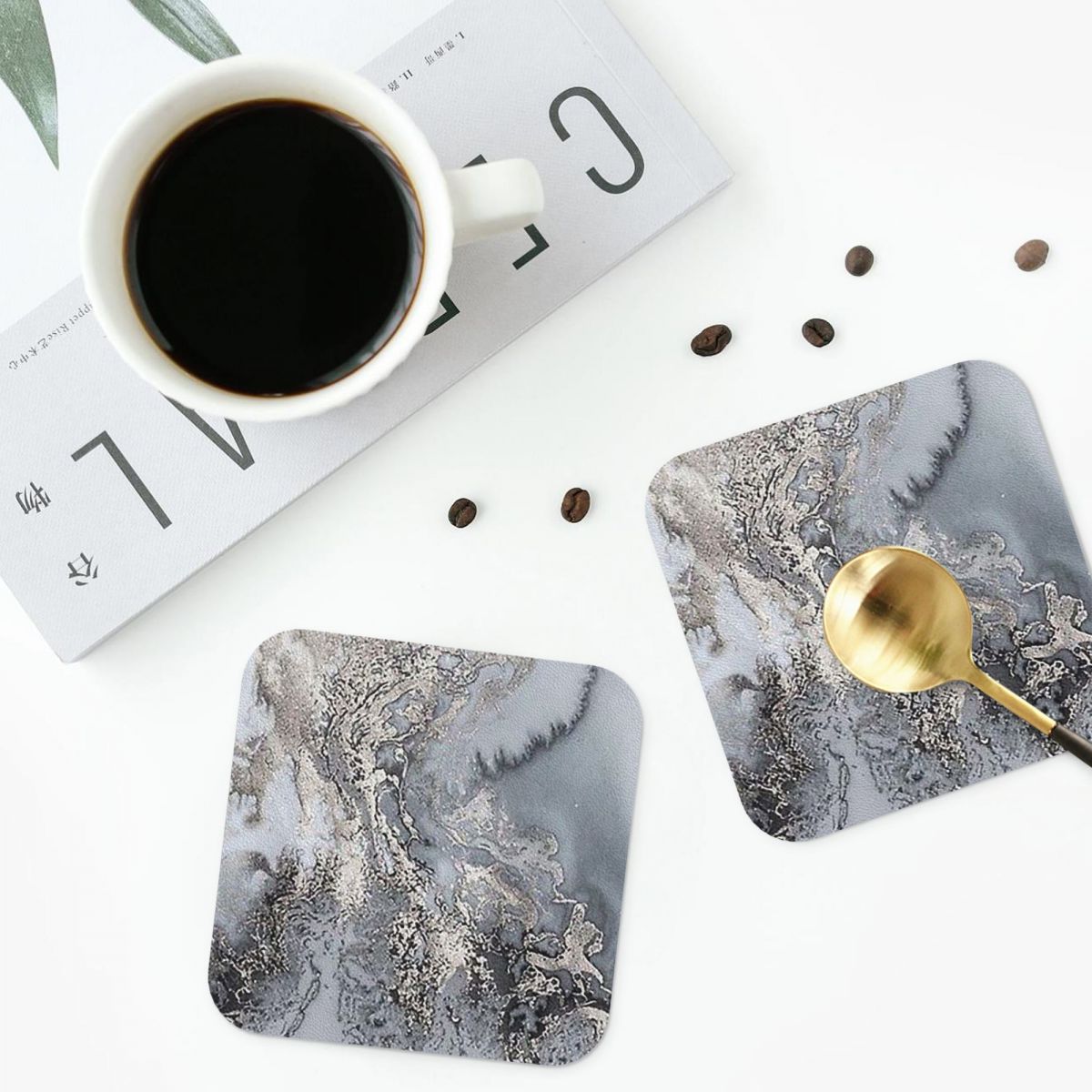 Szare i srebrne podkładki pod  – Marble Coaster Set recenzja i cena